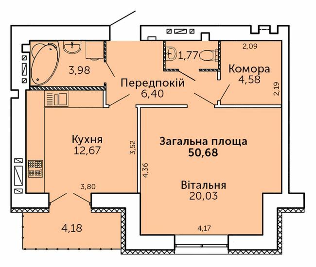 1-комнатная 50.68 м² в ЖК Levanevsky от 18 950 грн/м², Николаев