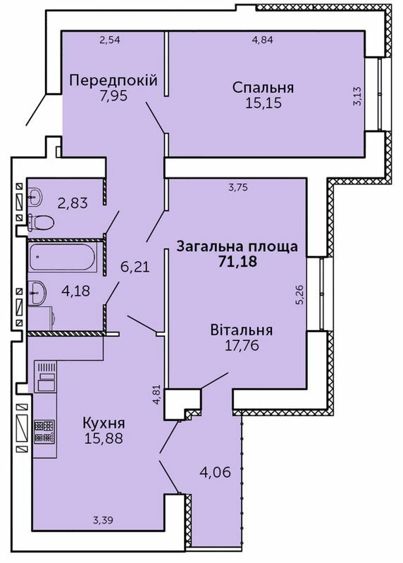 2-комнатная 71.18 м² в ЖК Levanevsky от 18 950 грн/м², Николаев
