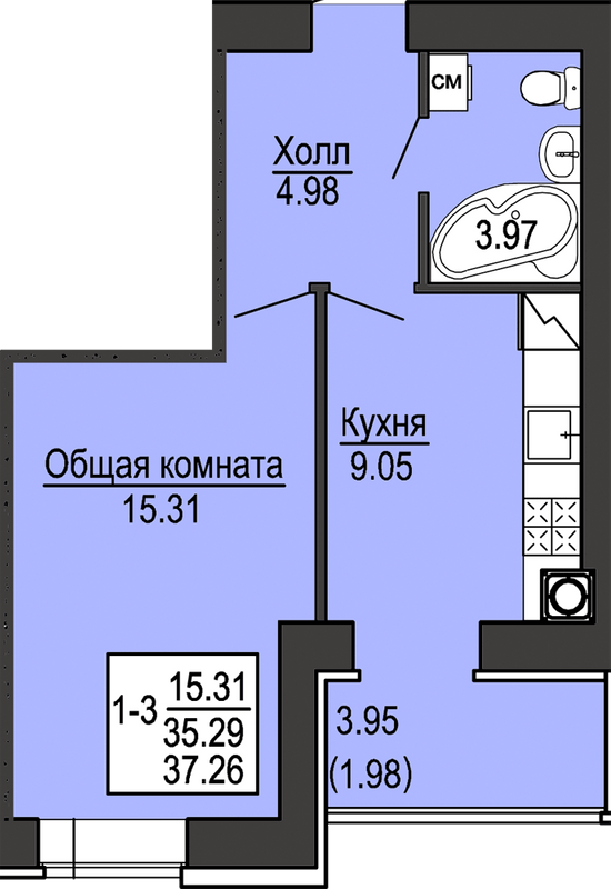 1-кімнатна 37.26 м² в ЖК Софіївська сфера від 27 500 грн/м², с. Софіївська Борщагівка