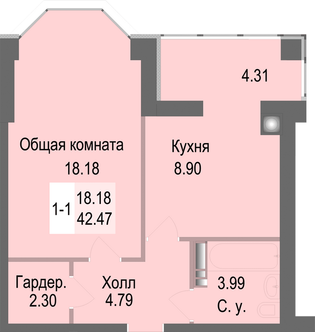 1-комнатная 42.47 м² в ЖК Софиевская сфера от 27 500 грн/м², с. Софиевская Борщаговка