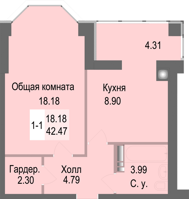 1-кімнатна 42.47 м² в ЖК Софіївська сфера від 27 500 грн/м², с. Софіївська Борщагівка