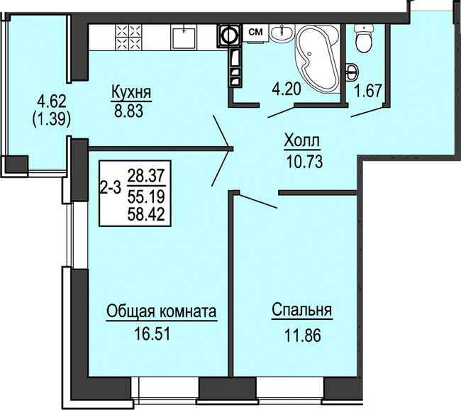 2-комнатная 58.42 м² в ЖК Софиевская сфера от 25 500 грн/м², с. Софиевская Борщаговка