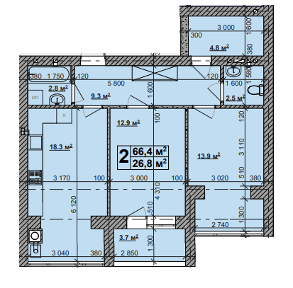 2-кімнатна 66.4 м² в ЖК Нова Конча-Заспа від 26 000 грн/м², с. Ходосівка