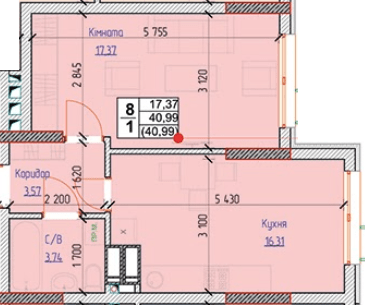 1-кімнатна 40.99 м² в ЖК NEXT від 25 000 грн/м², смт Чабани