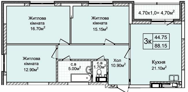 3-комнатная 88.15 м² в ЖК Святобор от 39 690 грн/м², Киев