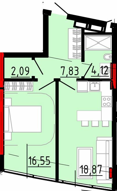 1-комнатная 49.46 м² в ЖК Delrey от 47 050 грн/м², Киев