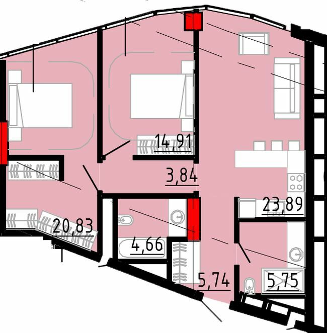 2-комнатная 79.62 м² в ЖК Delrey от 47 050 грн/м², Киев