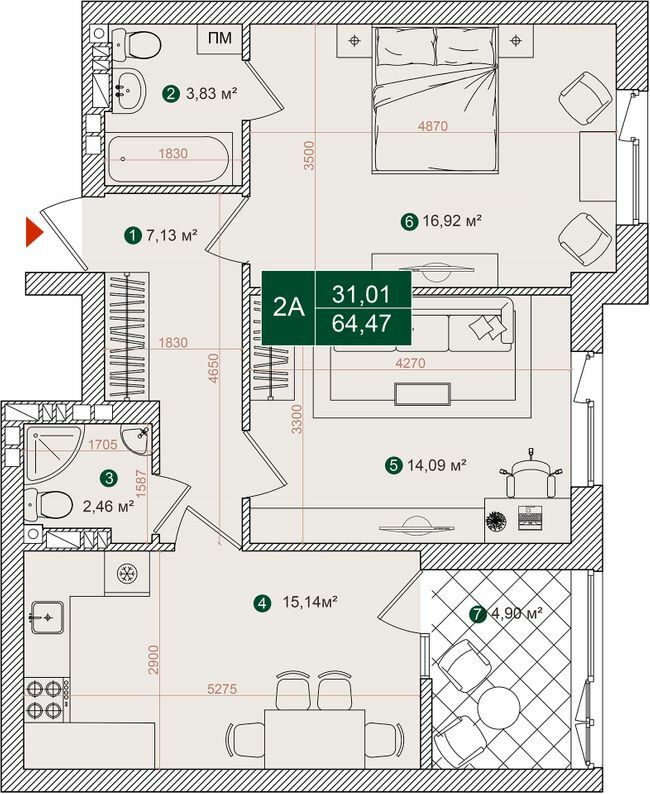 2-комнатная 64.47 м² в ЖК Forest Park от 28 000 грн/м², Киев