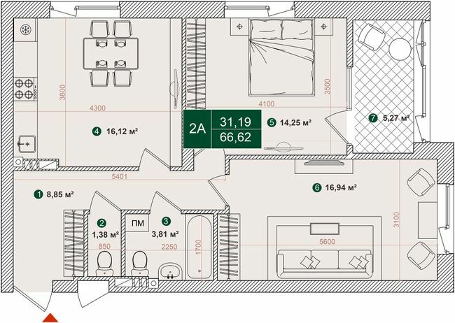 2-кімнатна 66.62 м² в ЖК Forest Park від 28 000 грн/м², Київ