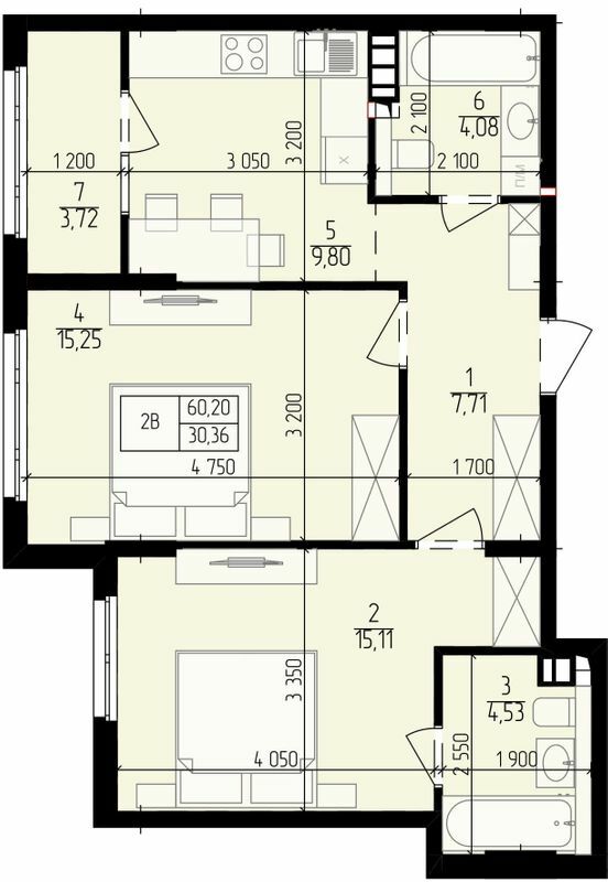 2-кімнатна 60.2 м² в ЖК Praga-2 від 23 000 грн/м², Київ