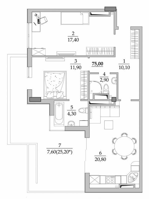 2-комнатная 74.8 м² в Мкрн Таировские сады от 22 113 грн/м², с. Лиманка