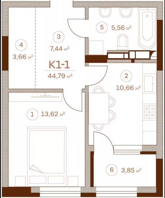 1-комнатная 44.79 м² в ЖК Stanford от 81 450 грн/м², Киев