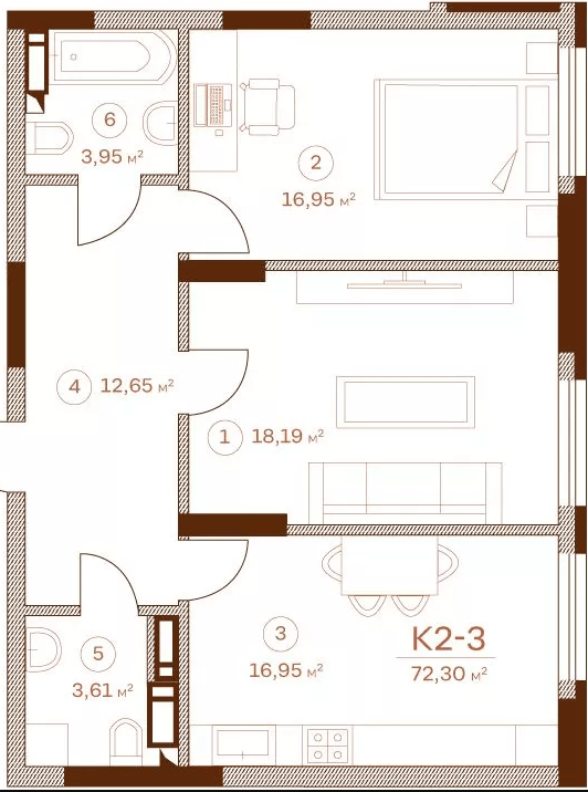 2-комнатная 72.3 м² в ЖК Stanford от 79 350 грн/м², Киев