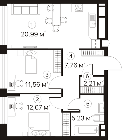 2-кімнатна 60.42 м² в ЖК Terracotta від 33 700 грн/м², Київ