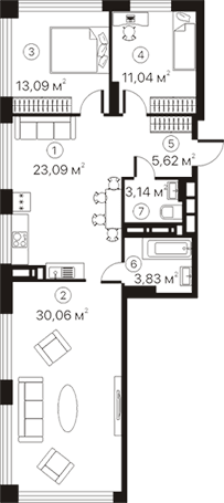 3-комнатная 89.87 м² в ЖК Terracotta от 27 100 грн/м², Киев