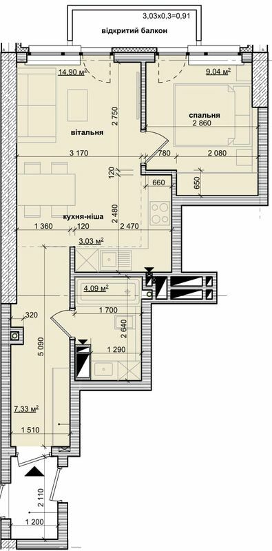 1-кімнатна 39.3 м² в ЖК Берестейський від 42 000 грн/м², Київ