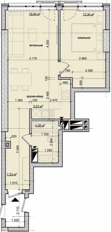 1-кімнатна 47.59 м² в ЖК Берестейський від 42 000 грн/м², Київ