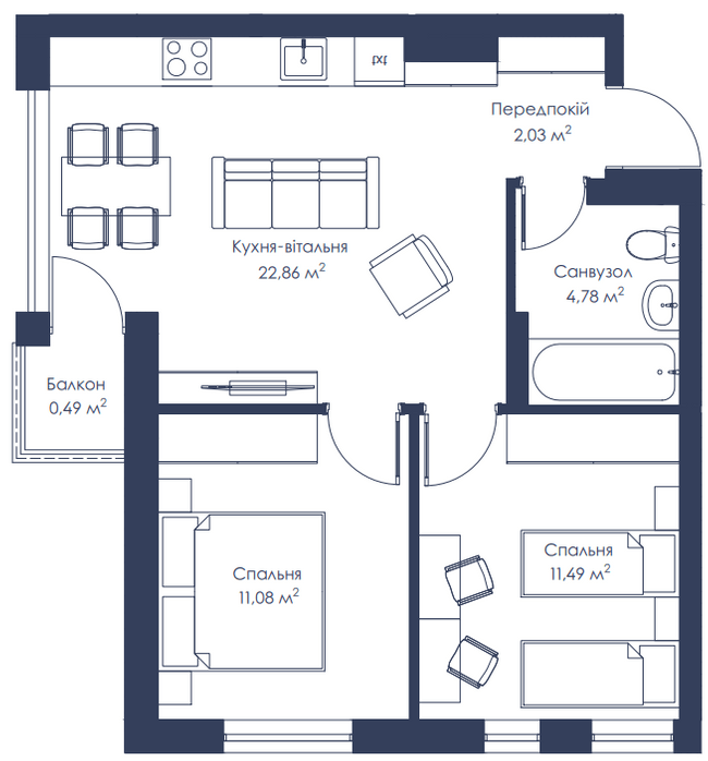 2-кімнатна 52.73 м² в ЖК Метрополія-2 від 40 500 грн/м², Київ