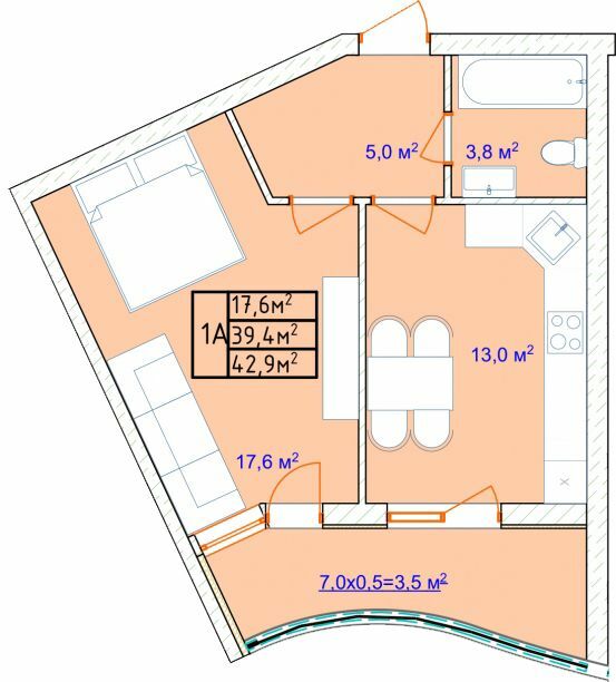 1-кімнатна 41.2 м² в ЖК Aqua Marine від 26 208 грн/м², Одеса