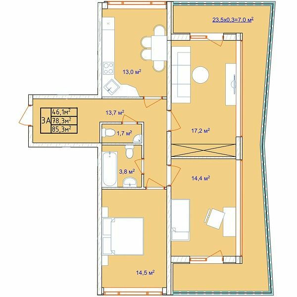 3-комнатная 85.3 м² в ЖК Aqua Marine от 22 900 грн/м², Одесса