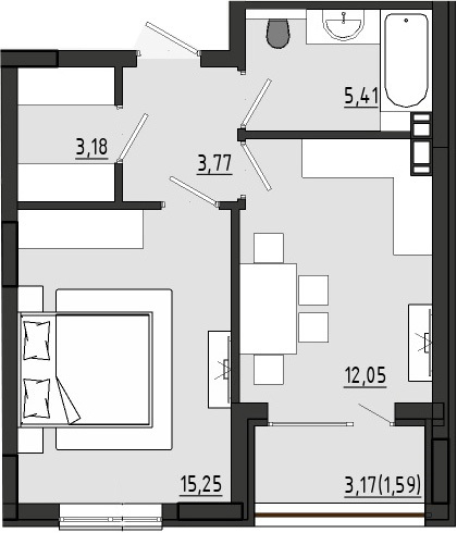 1-кімнатна 41.25 м² в ЖК Сади Рів`єри від 26 059 грн/м², с. Фонтанка