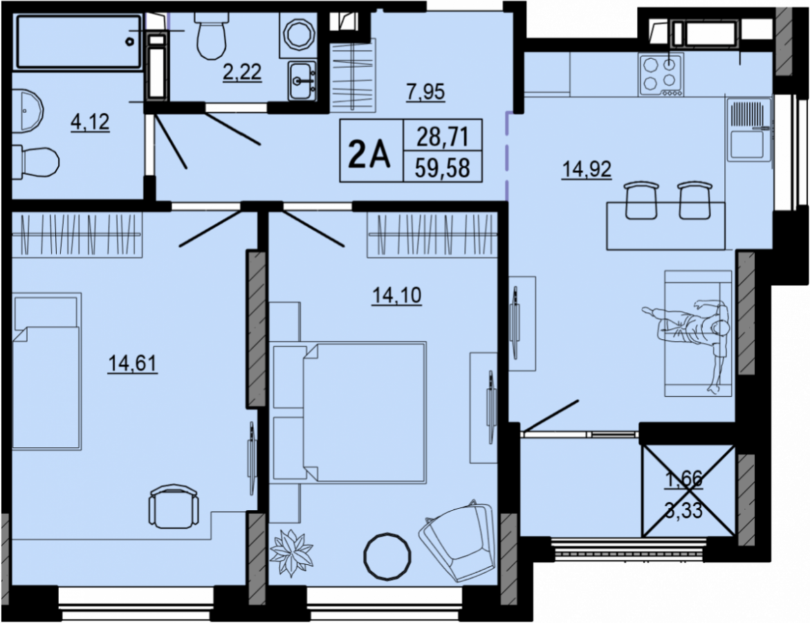 Продаж 2-кімнатної квартири 59.58 м², ЖК Hello House, Будинок 1