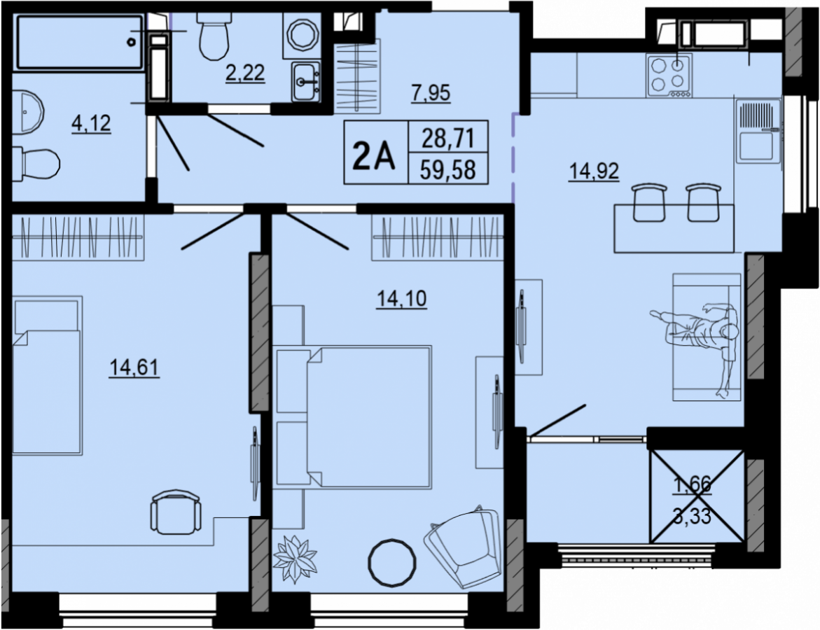 Продажа 2-комнатной квартиры 59.58 м², ЖК Hello House, ДОМ 1