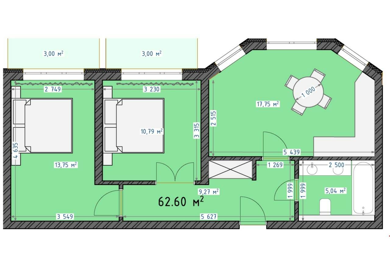 2-кімнатна 62.4 м² в ЖК Трояндовий від 30 000 грн/м², м. Бровари