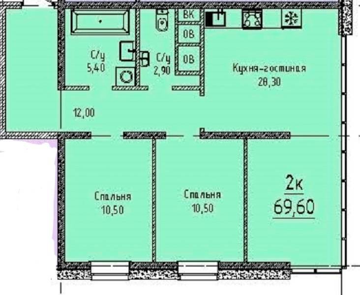 Продаж 2-кімнатної квартири 69.6 м², Гагарінське Плато вул.