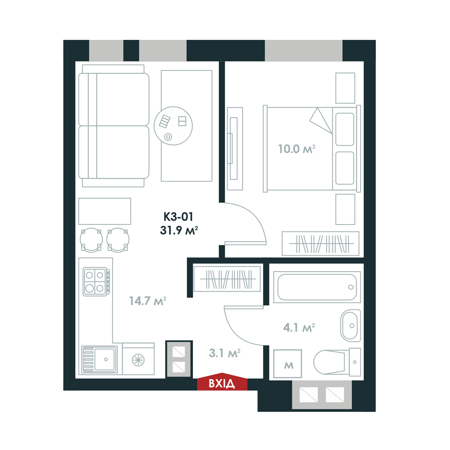 1-кімнатна 31.9 м² в ЖК Atria City.Teremky від 32 000 грн/м², смт Чабани