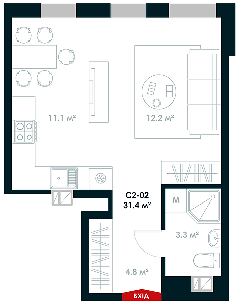 1-кімнатна 31.4 м² в ЖК Atria City.Teremky від 42 000 грн/м², смт Чабани