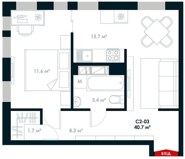 Продажа 1-комнатной квартиры 40.7 м², ЖК Atria City.Teremky, ДОМ 1, КОРП 2