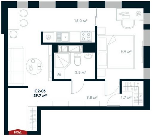 Продаж 1-кімнатної квартири 39.7 м², ЖК Atria City.Teremky, Будинок 1, корп 2