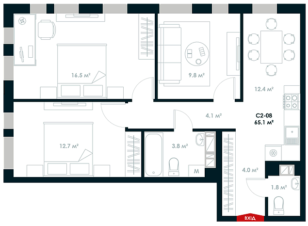 3-комнатная 65.1 м² в ЖК Atria City.Teremky от 44 500 грн/м², пгт Чабаны