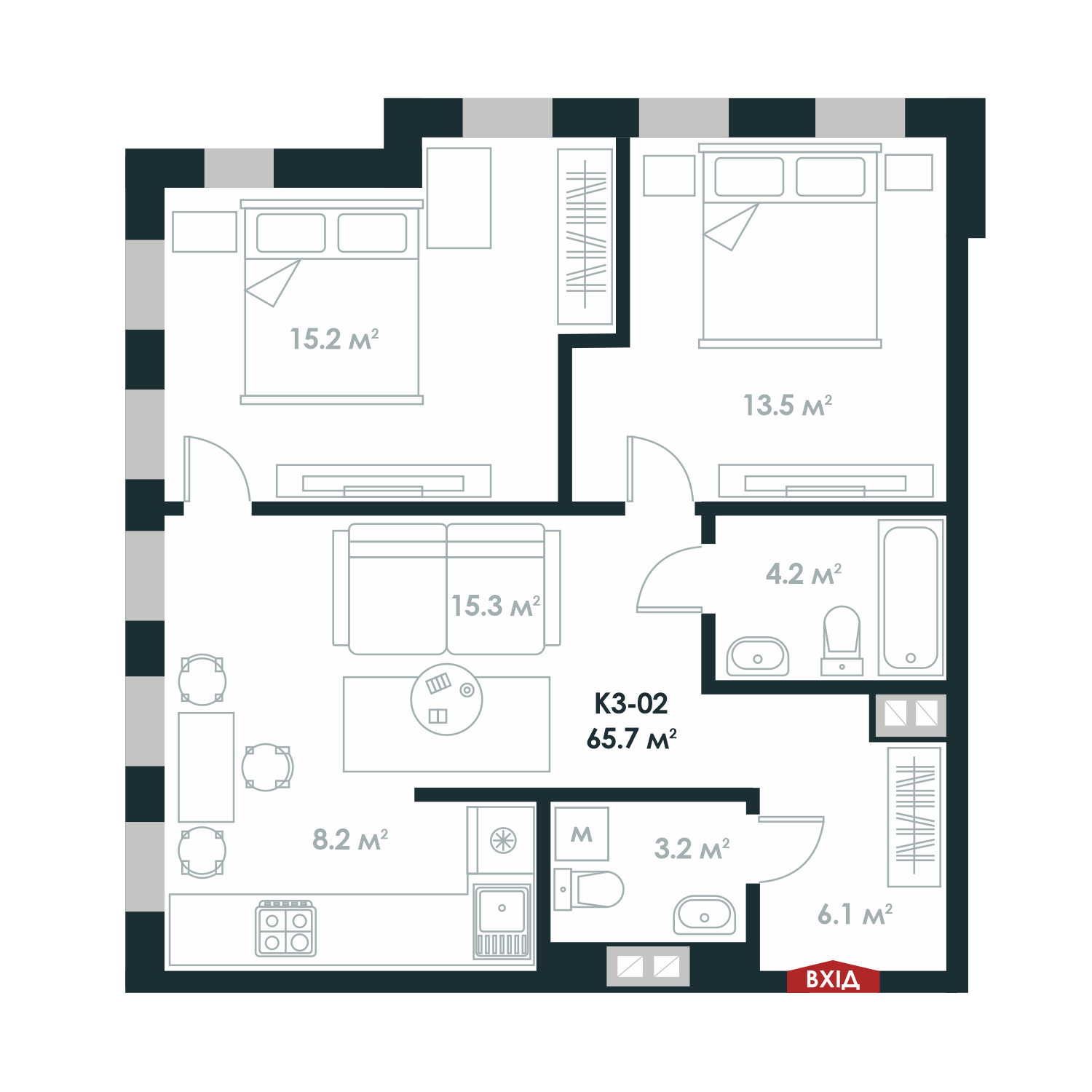 2-комнатная 65.7 м² в ЖК Atria City.Teremky от 29 200 грн/м², пгт Чабаны