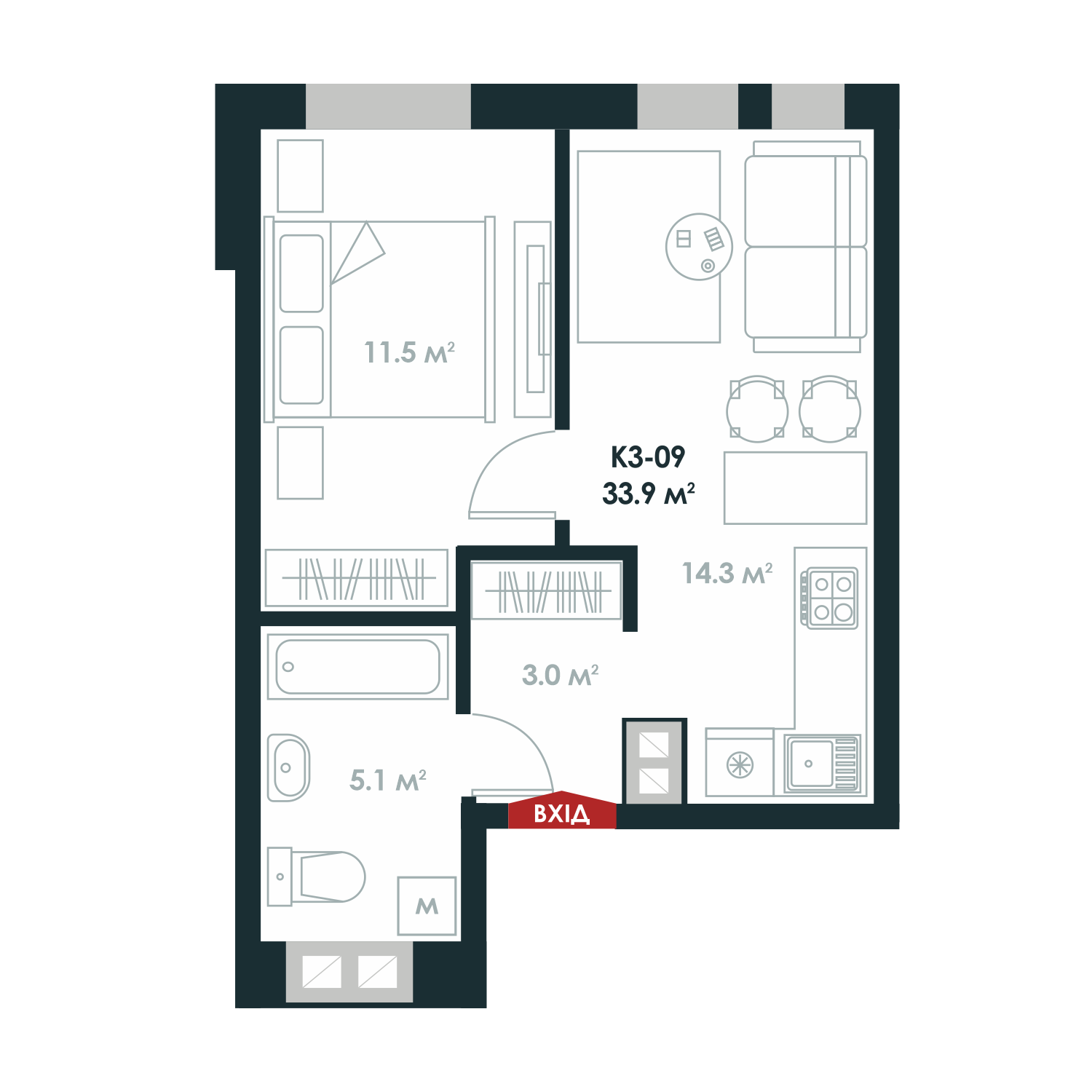 1-кімнатна 33.9 м² в ЖК Atria City.Teremky від 32 000 грн/м², смт Чабани