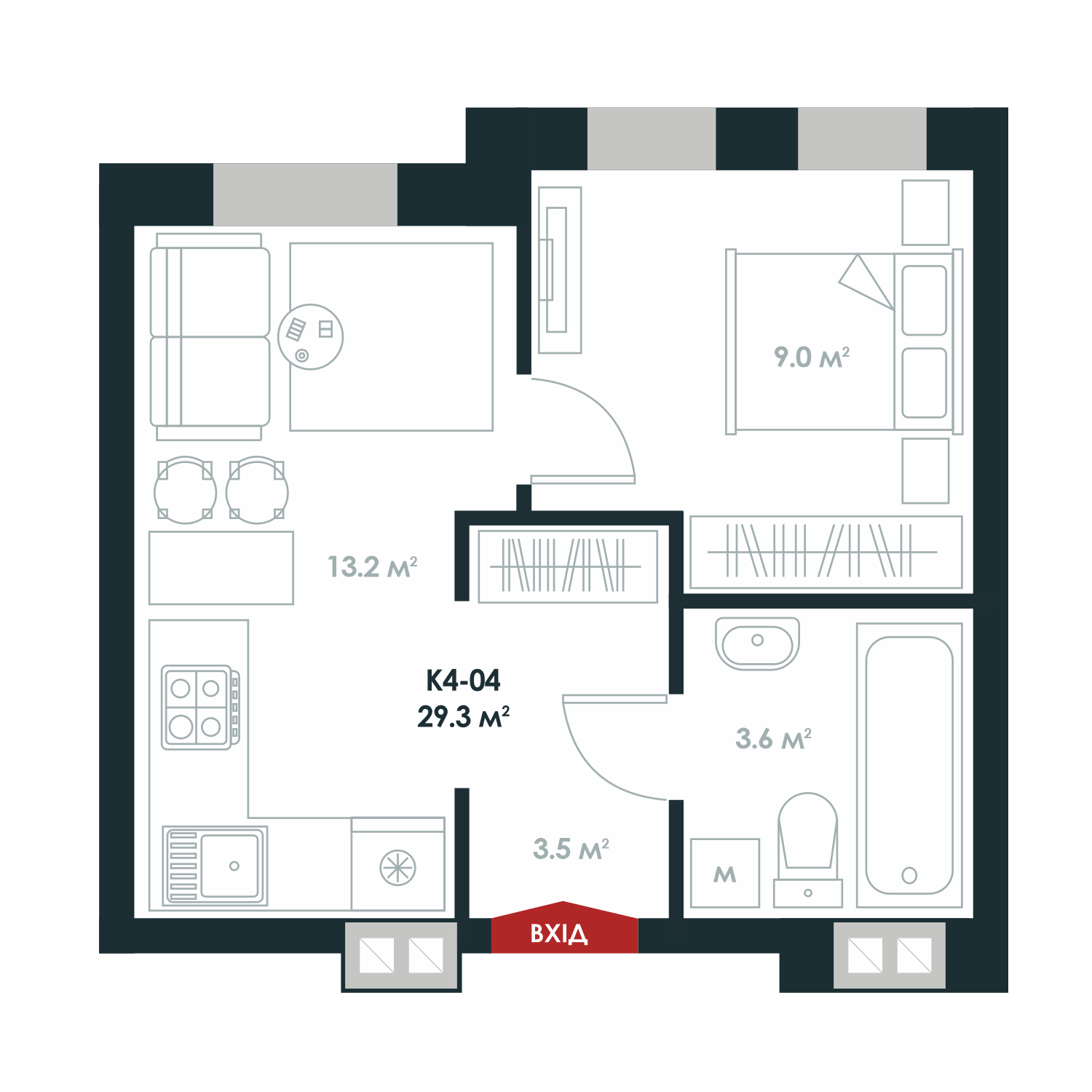 1-комнатная 29.3 м² в ЖК Atria City.Teremky от 32 000 грн/м², пгт Чабаны