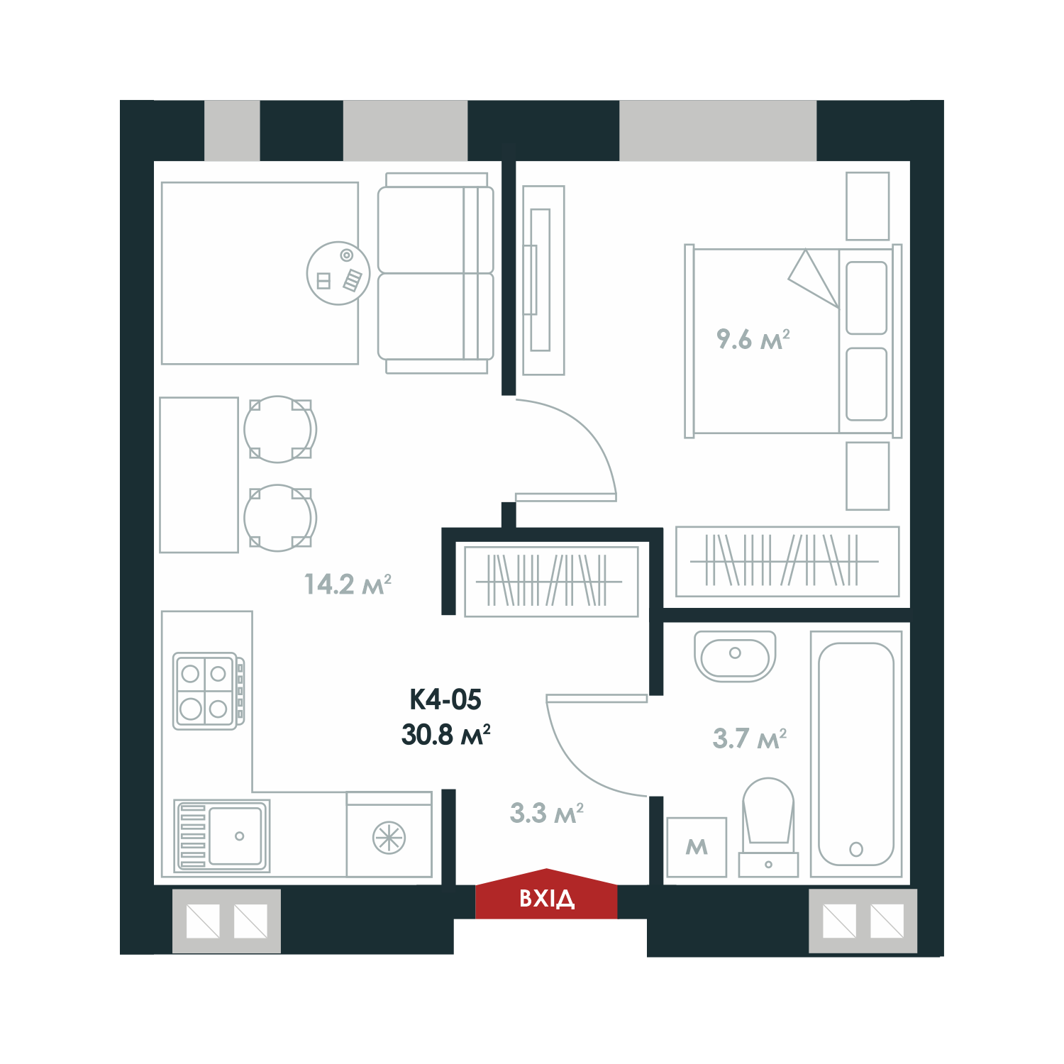 1-кімнатна 30.8 м² в ЖК Atria City.Teremky від 32 000 грн/м², смт Чабани