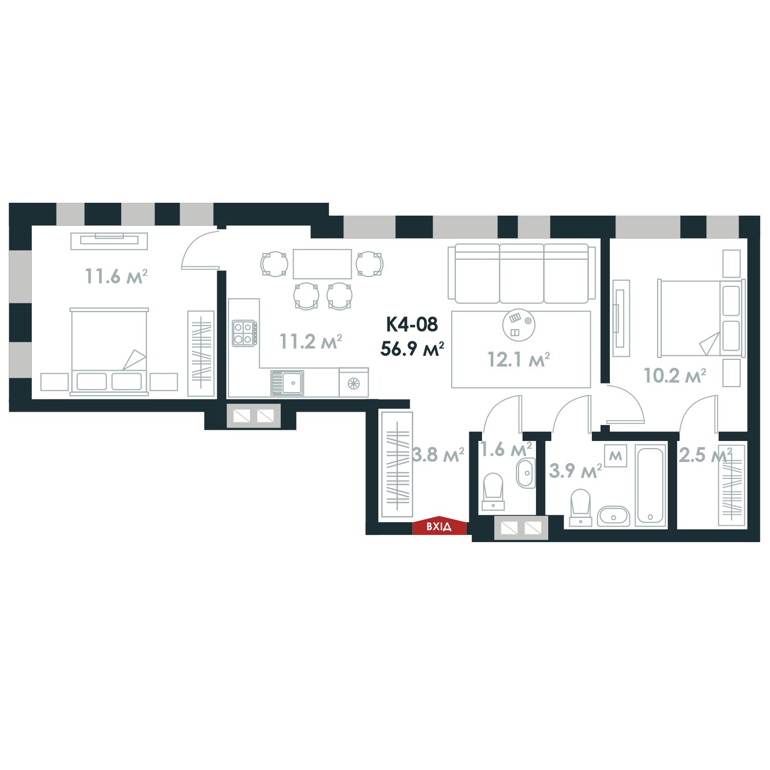 2-комнатная 56.9 м² в ЖК Atria City.Teremky от 29 200 грн/м², пгт Чабаны