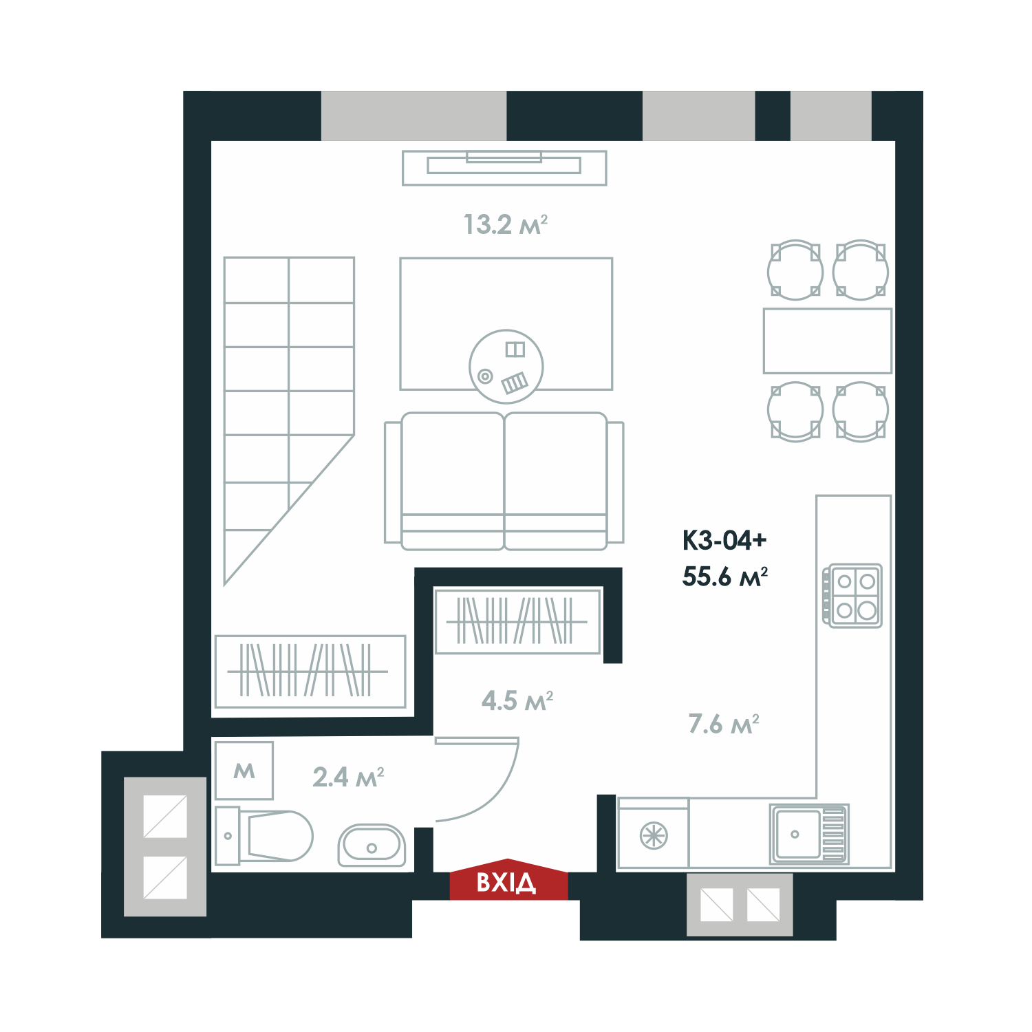 Дворівнева 55.6 м² в ЖК Atria City.Teremky від 32 000 грн/м², смт Чабани