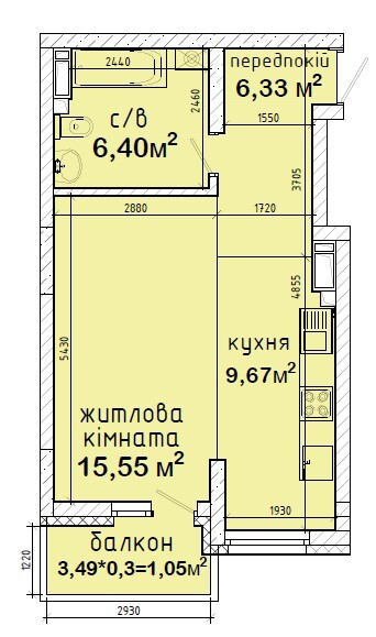 Студія 38.97 м² в ЖК Авеню 42 від 46 000 грн/м², Київ