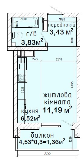 Смарт 26.42 м² в ЖК Авеню 42 от 47 500 грн/м², Киев