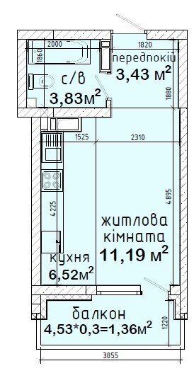 Смарт 26.42 м² в ЖК Авеню 42 от 55 500 грн/м², Киев