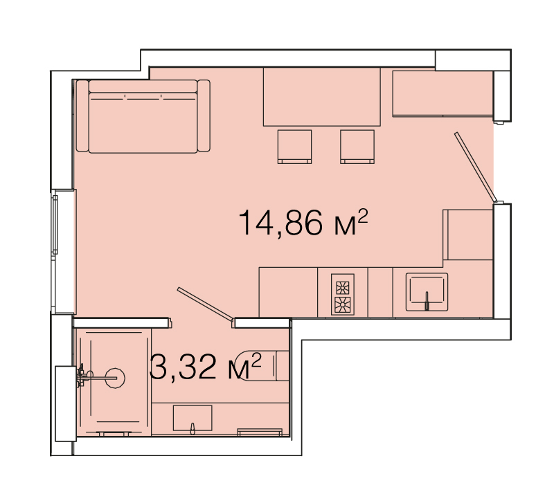1-кімнатна 18.18 м² в ЖК Smart House від 82 000 грн/м², Львів