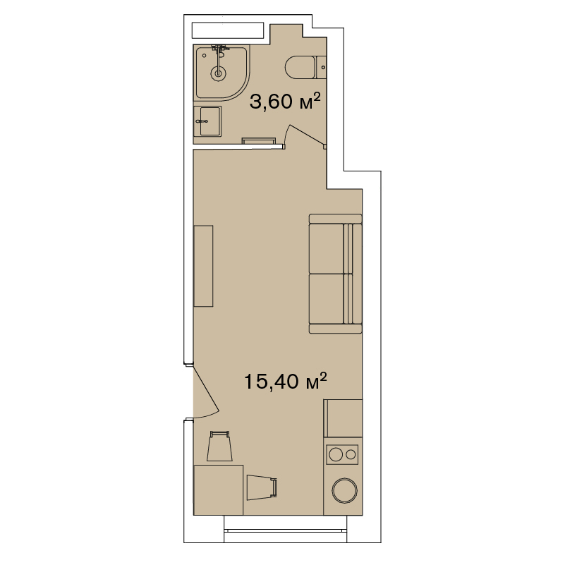 1-кімнатна 19 м² в Апарт-комплекс Smart Hill від 63 680 грн/м², м. Яремче