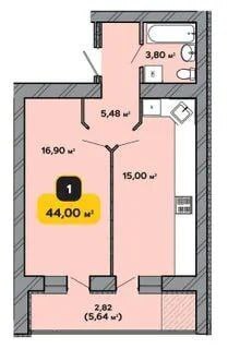 Продаж 1-кімнатної квартири 44.5 м², Інститутська вул.