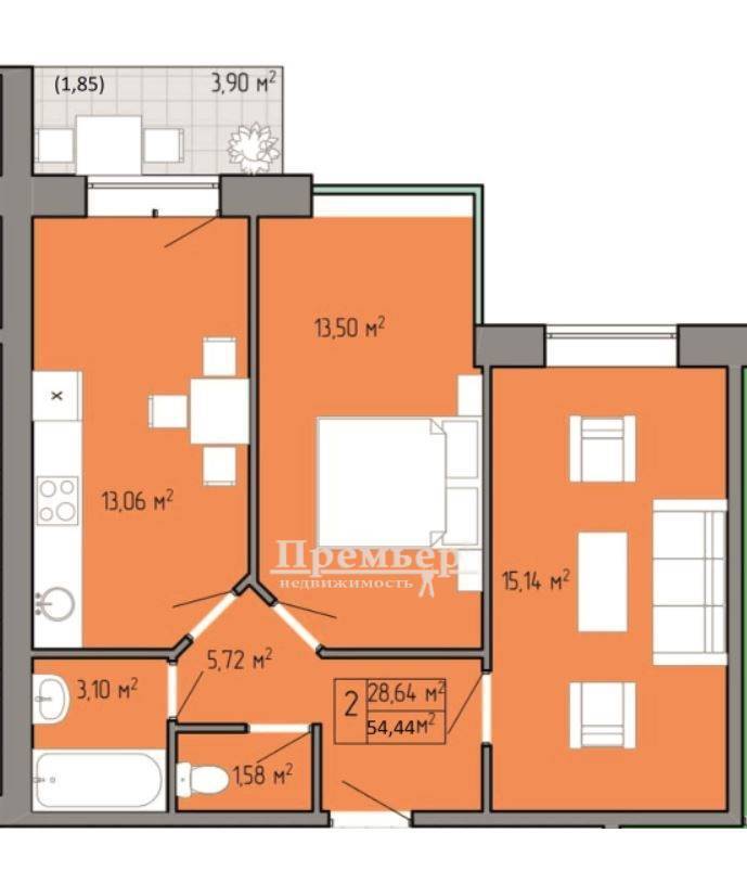 Продажа 2-комнатной квартиры 56 м², Архитекторская ул.