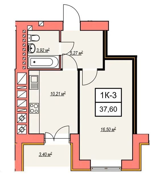 Продажа 1-комнатной квартиры 37.6 м²