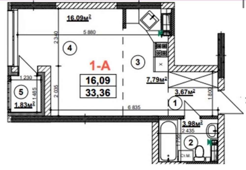 Продаж 1-кімнатної квартири 33 м², Причальна вул.