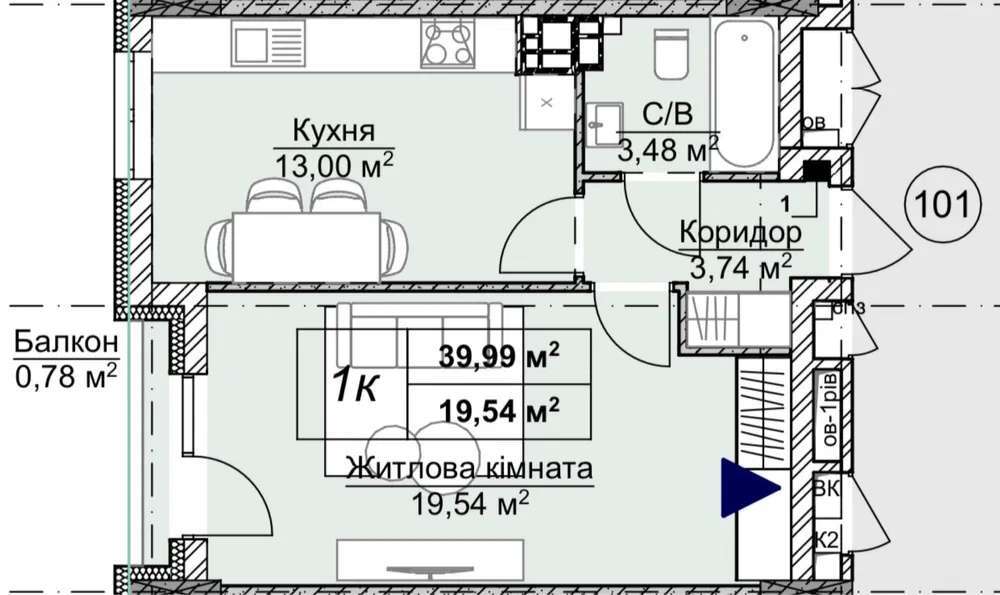 Продаж 1-кімнатної квартири 41 м², Олегівська вул., 36